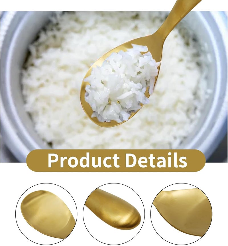 MDEOOSKY 2 Pack 8 Inch Stainless Steel Rice Spoons, Thickened Heat Resistant Serving Spoon, for Kitchen, Gold - Image 5